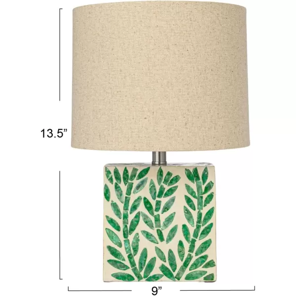 imageCreative CoOp Reclaimed Wood and Shell Table Lamp with Botanical Pattern and Linen Shade Green Set of 2