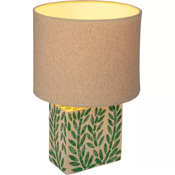 imageCreative CoOp Reclaimed Wood and Shell Table Lamp with Botanical Pattern and Linen Shade Green Set of 2