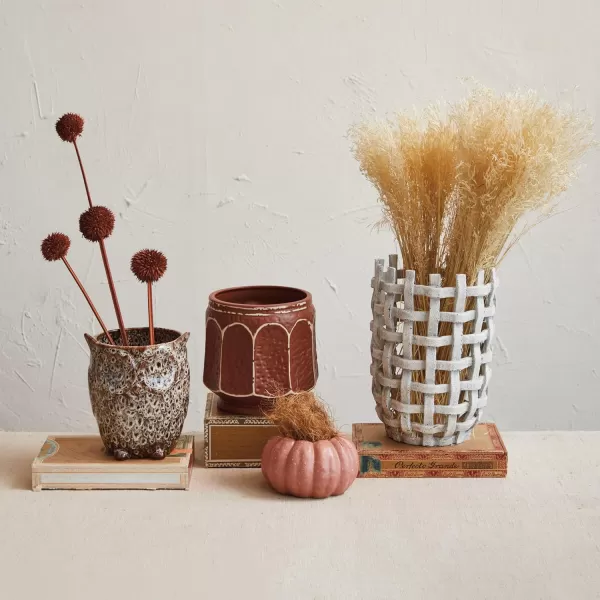 imageCreative CoOp Round Debossed Stoneware Planter with Distressed Finish Rust Color