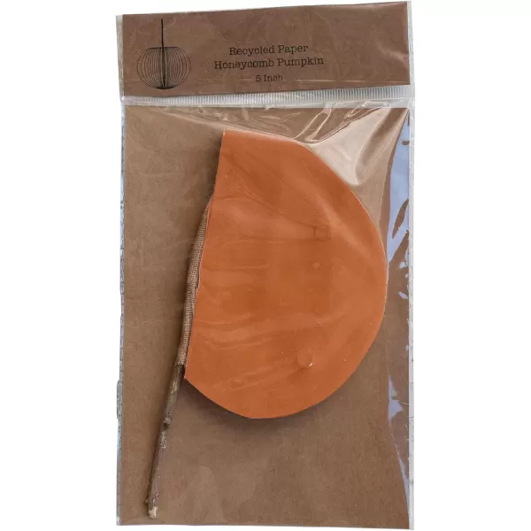 imageCreative CoOp Round Paper Folding Honeycomb Pumpkin with Dried Natural Twig Stem Orange Color