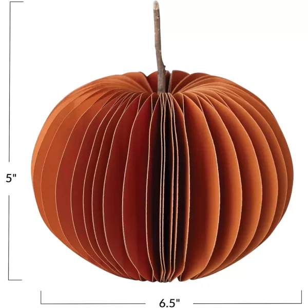 imageCreative CoOp Round Paper Folding Honeycomb Pumpkin with Dried Natural Twig Stem Orange Color