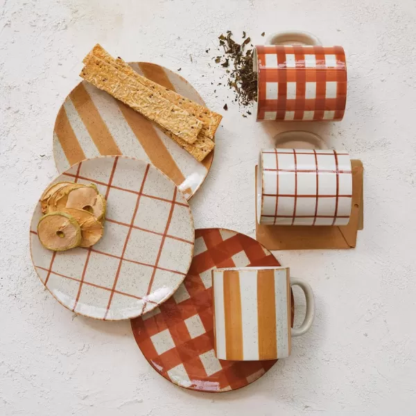 imageCreative CoOp Round Stoneware Plate with 3 Various Pattern Multicolor Set of 12
