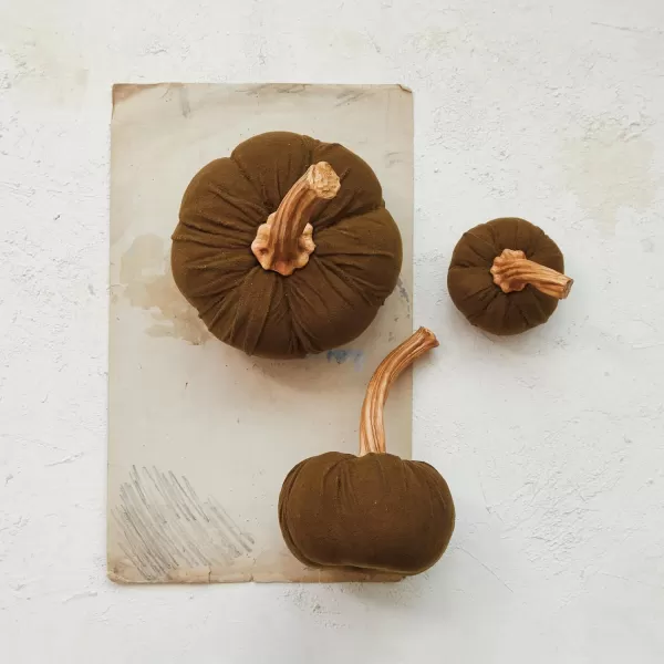 imageCreative CoOp Small Flocked Resin Pumpkin with Stone Powder Brown