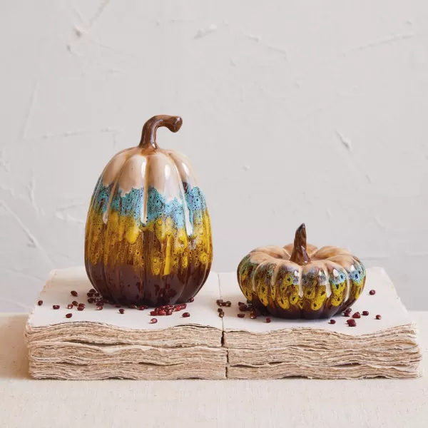 imageCreative CoOp Small Stoneware Pumpkin Decor with Reactive Glaze Multicolor