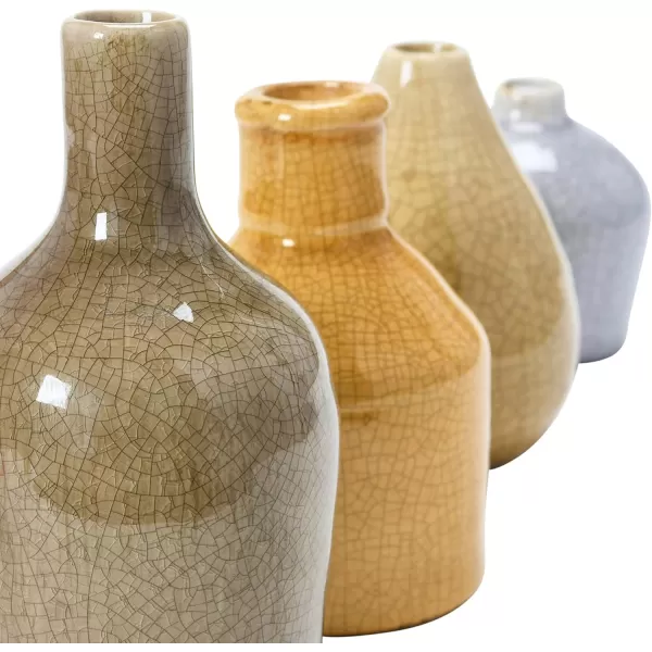 imageCreative CoOp Stoneware Bud Vases in Crackle Glaze GreyMustard Tones Set of 4BeigeMustards