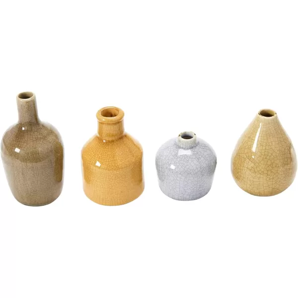 imageCreative CoOp Stoneware Bud Vases in Crackle Glaze GreyMustard Tones Set of 4BeigeMustards