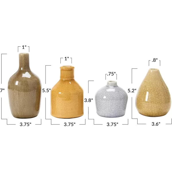 imageCreative CoOp Stoneware Bud Vases in Crackle Glaze GreyMustard Tones Set of 4BeigeMustards