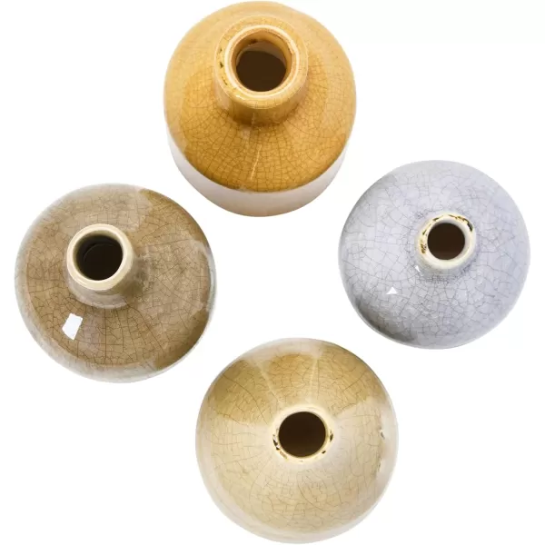 imageCreative CoOp Stoneware Bud Vases in Crackle Glaze GreyMustard Tones Set of 4BeigeMustards