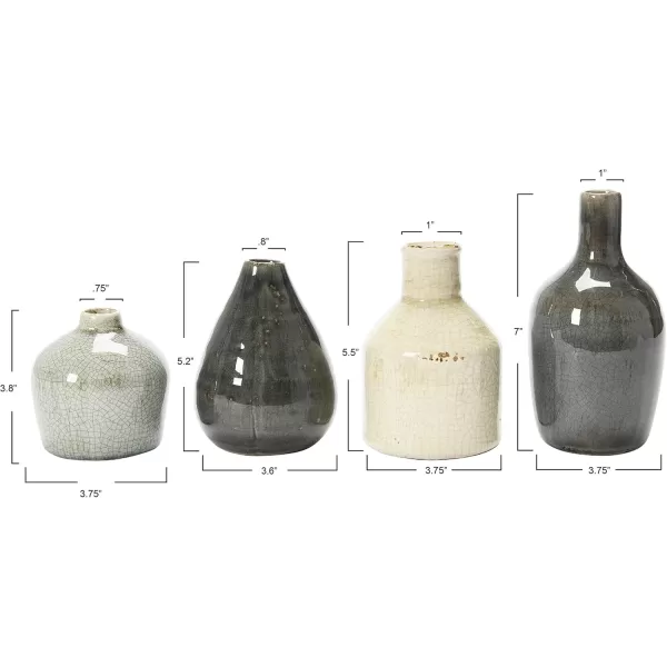 imageCreative CoOp Stoneware Bud Vases in Crackle Glaze GreyMustard Tones Set of 4Greys