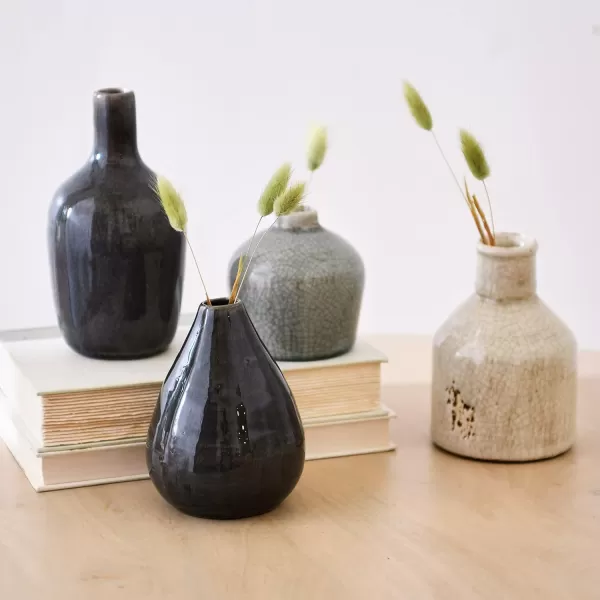 imageCreative CoOp Stoneware Bud Vases in Crackle Glaze GreyMustard Tones Set of 4Greys