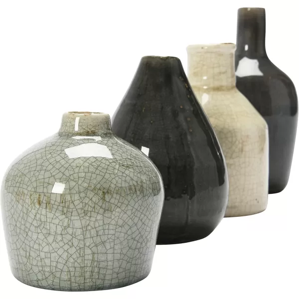imageCreative CoOp Stoneware Bud Vases in Crackle Glaze GreyMustard Tones Set of 4Greys