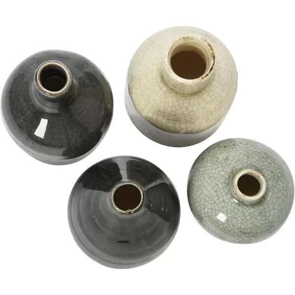 imageCreative CoOp Stoneware Bud Vases in Crackle Glaze GreyMustard Tones Set of 4Greys