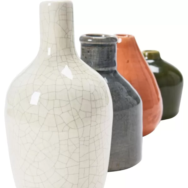 imageCreative CoOp Stoneware Bud Vases in Crackle Glaze GreyMustard Tones Set of 4OliveTerracotta