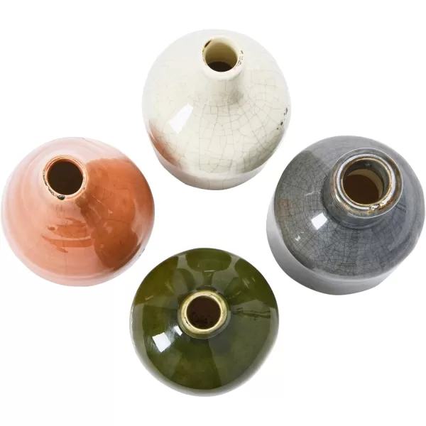 imageCreative CoOp Stoneware Bud Vases in Crackle Glaze GreyMustard Tones Set of 4OliveTerracotta