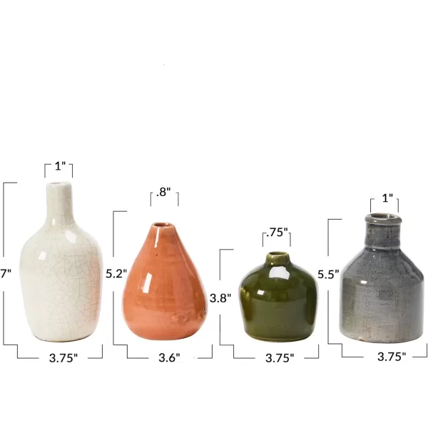 imageCreative CoOp Stoneware Bud Vases in Crackle Glaze GreyMustard Tones Set of 4OliveTerracotta