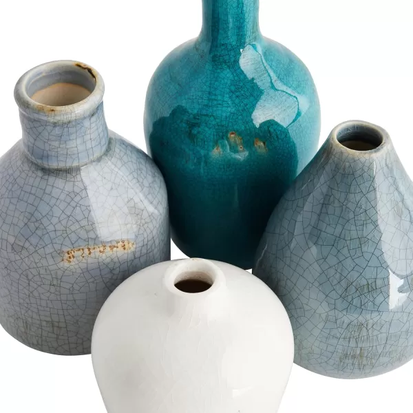 imageCreative CoOp Stoneware Bud Vases in Crackle Glaze GreyMustard Tones Set of 4WhiteBlues