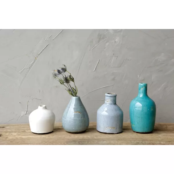 imageCreative CoOp Stoneware Bud Vases in Crackle Glaze GreyMustard Tones Set of 4WhiteBlues