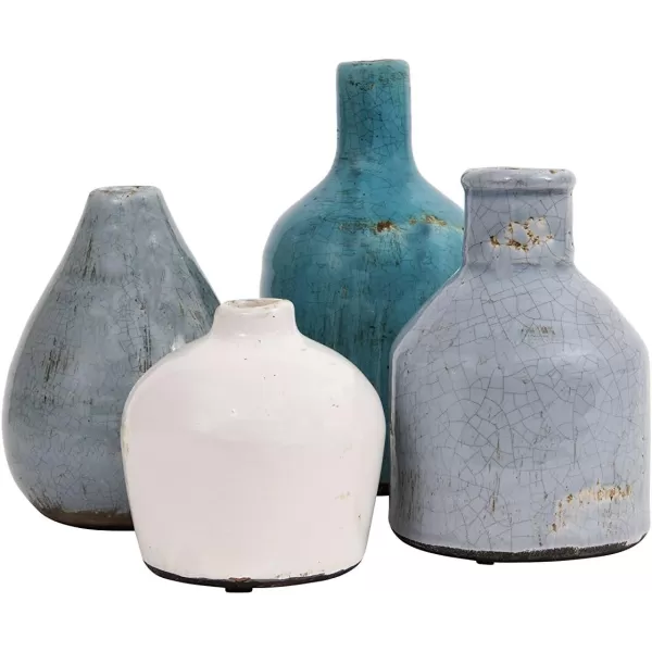 imageCreative CoOp Stoneware Bud Vases in Crackle Glaze GreyMustard Tones Set of 4WhiteBlues