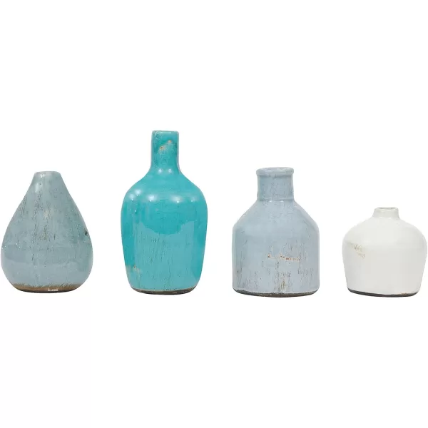 imageCreative CoOp Stoneware Bud Vases in Crackle Glaze GreyMustard Tones Set of 4WhiteBlues