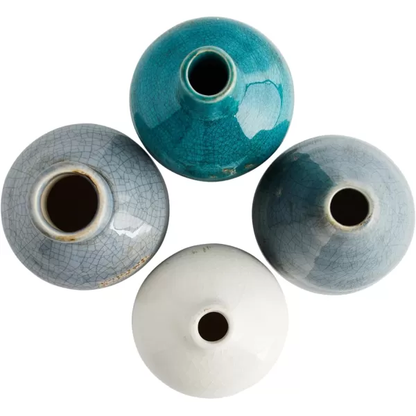 imageCreative CoOp Stoneware Bud Vases in Crackle Glaze GreyMustard Tones Set of 4WhiteBlues