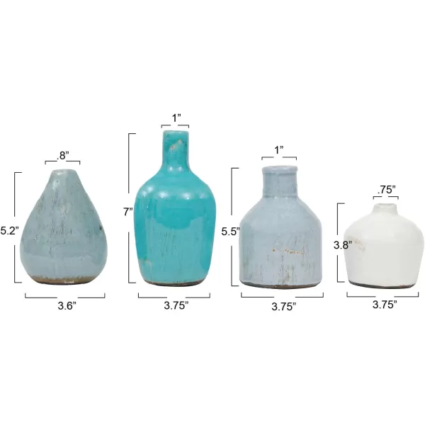 imageCreative CoOp Stoneware Bud Vases in Crackle Glaze GreyMustard Tones Set of 4WhiteBlues