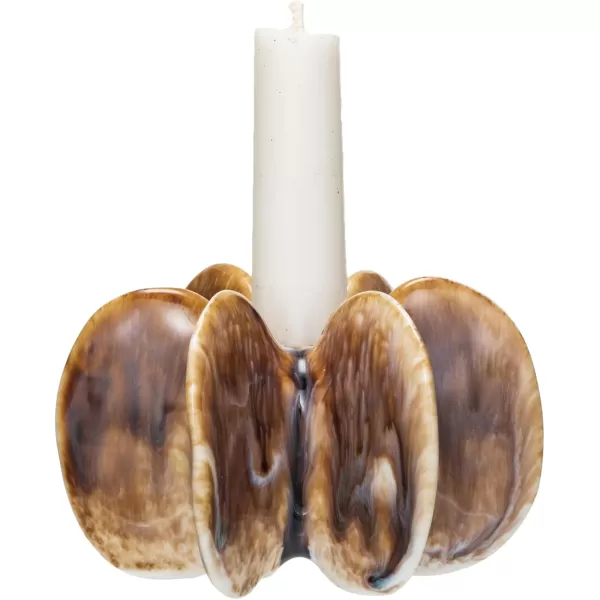 imageCreative CoOp Stoneware Pleated Taper Candleholder with Reactive Glaze Brown