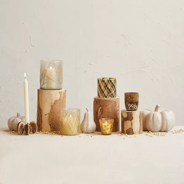 imageCreative CoOp Stoneware Pleated Taper Candleholder with Reactive Glaze Brown