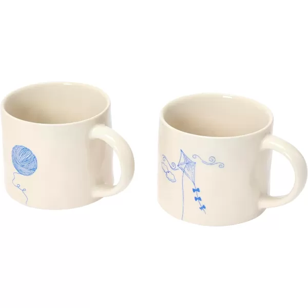 imageCreative CoOp Stoneware Wax Relief Illustration and Secret Image on Bottom Cream and Blue Set of 8 Styles Mugs Multi