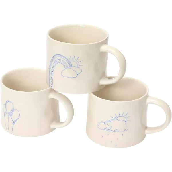 imageCreative CoOp Stoneware Wax Relief Illustration and Secret Image on Bottom Cream and Blue Set of 8 Styles Mugs Multi