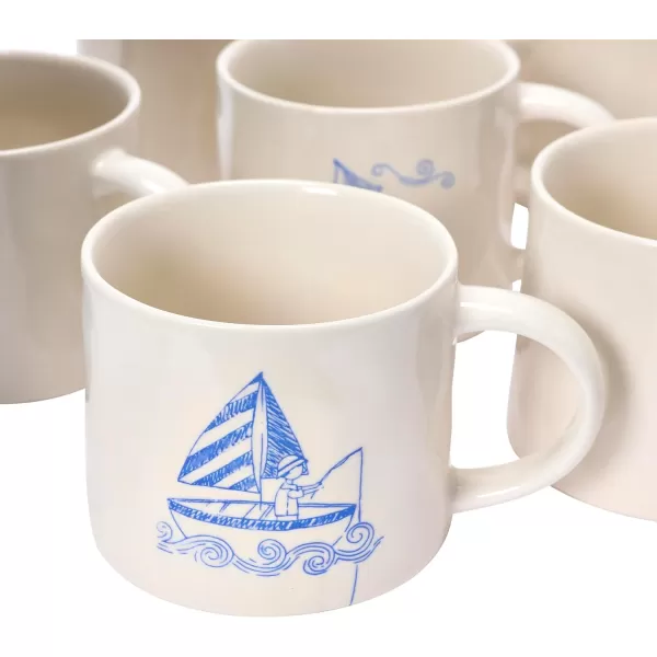 imageCreative CoOp Stoneware Wax Relief Illustration and Secret Image on Bottom Cream and Blue Set of 8 Styles Mugs Multi