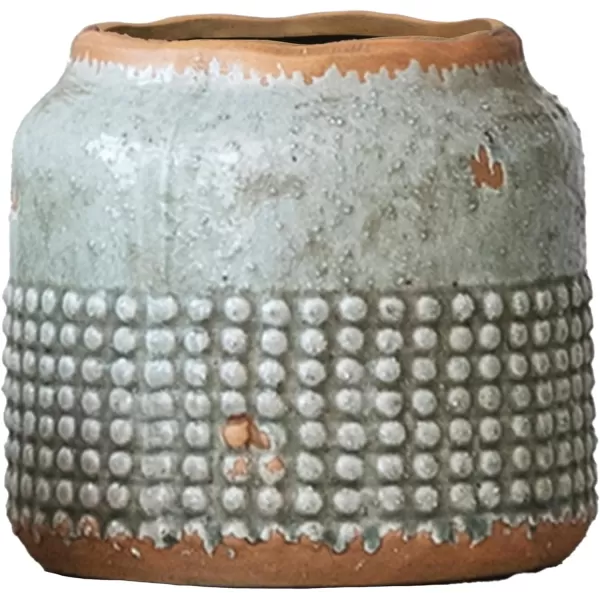imageCreative CoOp Terracotta Hobnail Planter with Organically Shaped Edge Distressed Light Blue