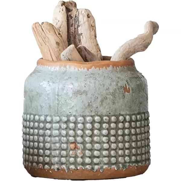 imageCreative CoOp Terracotta Hobnail Planter with Organically Shaped Edge Distressed Light Blue