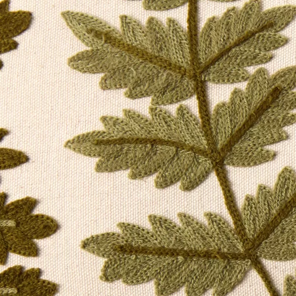 imageCreative CoOp White Rectangle Cotton Pillow with Embroidered Green Ferns