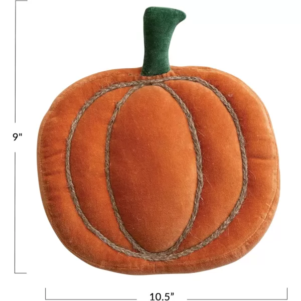 imageCreative CoOp Woven Cotton Velvet Pumpkin Shaped Pillow with Jute Rope Embroidery Orange Green