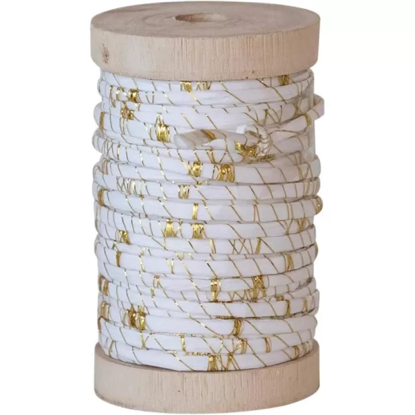 imageCreative CoOp 10 Yard Raffia Wired Ribbon with Metallic Thread on Wood Spool White and Gold Color