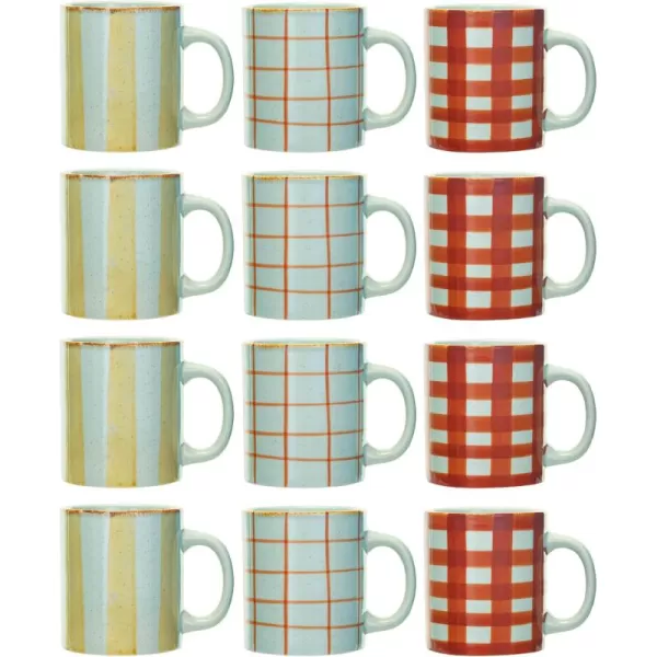imageCreative CoOp 16 oz Stoneware Mug with 3 Various Patterns Multicolor Set of 12