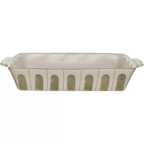 imageCreative CoOp 3 Quart Stoneware Baking Dish with Dot and Stripe Pattern Mustard and Green