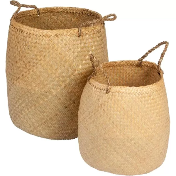 imageCreative CoOp Beige Woven Seagrass Basket with Handles Set of 2 Sizes
