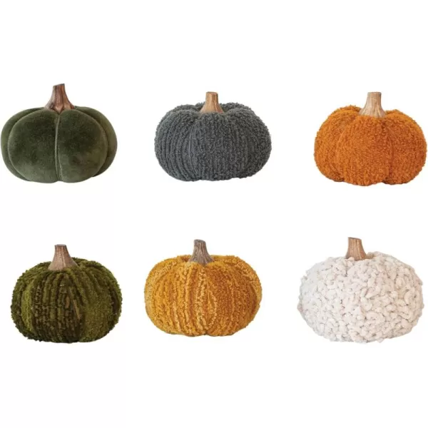 imageCreative CoOp Boucl Velvet Pumpkin Holiday Decor with Wood Stem Multicolor Set of 6