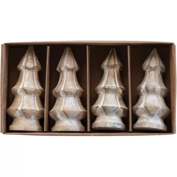 imageCreative CoOp Carved Mango Wood Christmas Trees White Set of 4