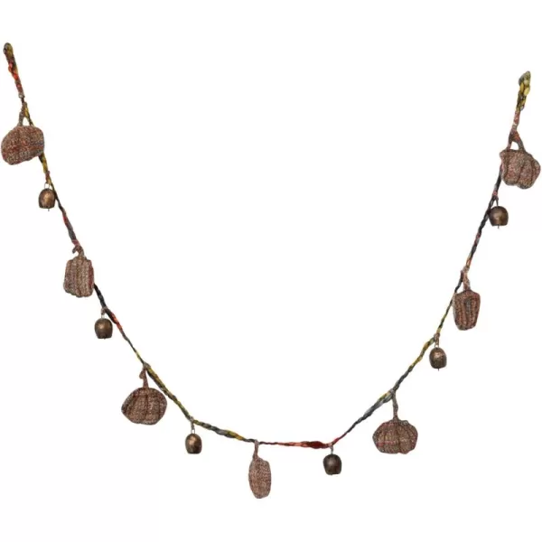 imageCreative CoOp Decorative HandWoven Mlange Fabric Pumpkin and Metal Bell Garland Multicolor and Antique Gold Finish