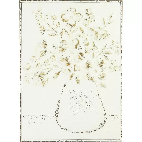 imageCreative CoOp Embossed Metal Wall Art with Flowers in Vase Distressed White