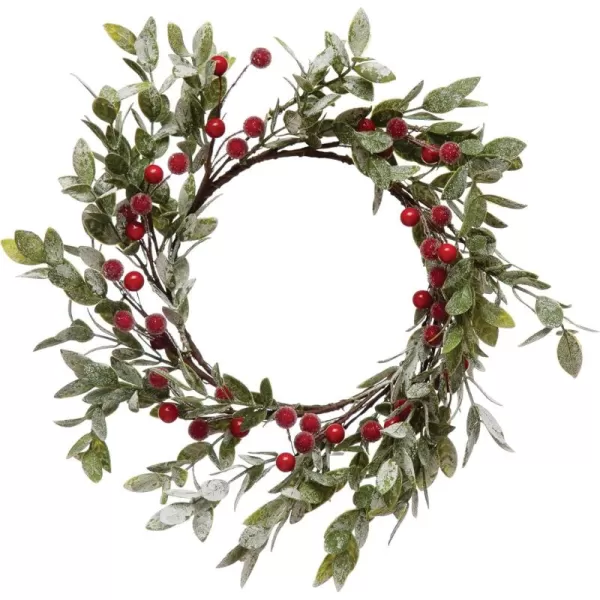 imageCreative CoOp Faux Leaves ampamp Red Berry Frost Finish Wreath Green