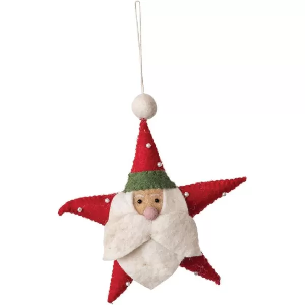 imageCreative CoOp Handmade Wool Felt Santa Head Star Ornament with Applique and Pom Pom Multicolor