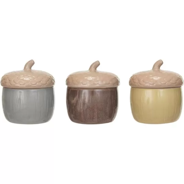 imageCreative CoOp Large Multicolor Stoneware Acorn Shaped Jar with Lid Set of 3