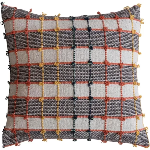 imageCreative CoOp Multicolor Square Woven Cotton Blend Pillow with Knots Plaid