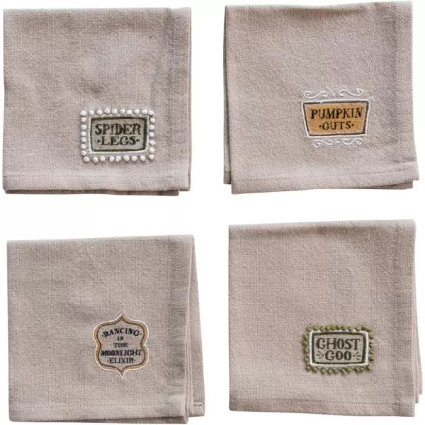 imageCreative CoOp Printed Cotton Chambray Cocktail Napkins with Halloween Saying Natural Set of 4