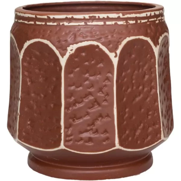 imageCreative CoOp Round Debossed Stoneware Planter with Distressed Finish Rust Color