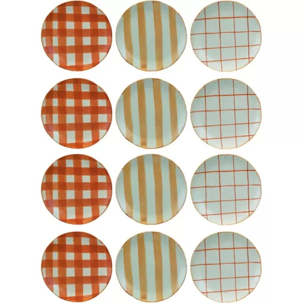 imageCreative CoOp Round Stoneware Plate with 3 Various Pattern Multicolor Set of 12