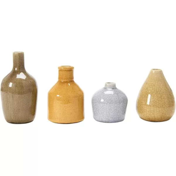 imageCreative CoOp Stoneware Bud Vases in Crackle Glaze GreyMustard Tones Set of 4BeigeMustards